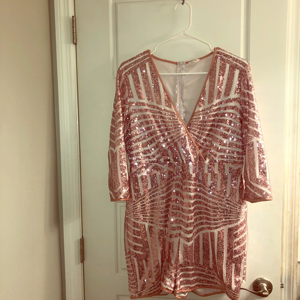 Plus size pink sequin romper